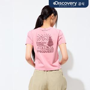 프레시벤트 여성 워싱 크롭 캠핑 핸드드로잉 그래픽 반팔티셔츠 (D/PINK) DWRS98053-PKD