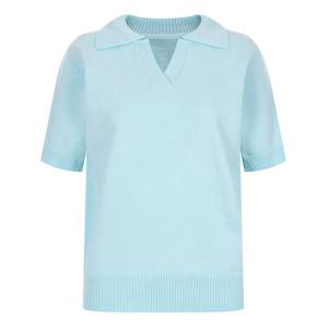 샵앤) 국산 여성 슬릿 카라넥 무지 3컬러 반팔 니트 티셔츠 BOM-WKN-20409-소라