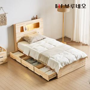[착불] 보루네오 코지 3서랍 편백나무침대 원목 수납헤드 슈퍼싱글 프레임