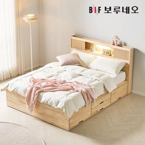 [착불] 보루네오 피오 4서랍 편백나무침대 원목 수납헤드 킹 프레임