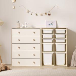 나무뜰 버디 E0등급 아기 유아 5단 서랍장 바구니 수납장 1600 세트 MRF066C (착불)