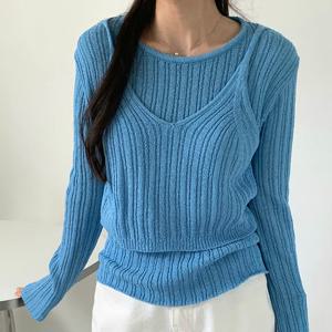 샵앤) 여성 국산 라운드넥 뷔스티에 니트 티셔츠 21DS-WKN-4298-연두