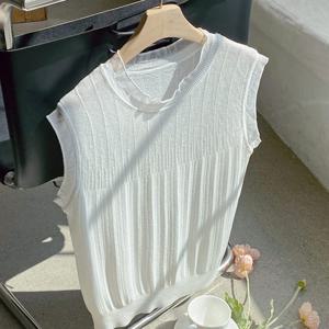 샵앤) 여성 레이스 라운드넥 민소매 레이어드 니트 티셔츠 JR-WKN-4366-아이보리