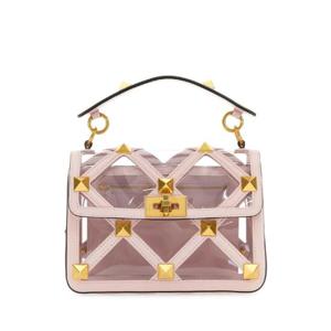 VALENTINO GARAVANI 파스텔 핑크 폴리머 소재 및 가죽 미디엄 로만 스터드 핸드백 2W2B0I82SEA YL0