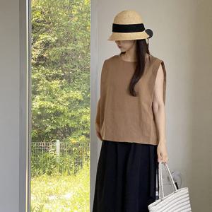 샵앤) 국산 여성 라운드넥 박시 무지 민소매 린넨 티셔츠 SML-WSH-4432-화이트