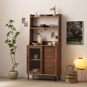 나무뜰 헤이즐 원목 홈카페 모루유리 서랍 수납장 800+높은 상부장 세트 GM451C (착불)