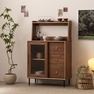 나무뜰 헤이즐 원목 홈카페 모루유리 서랍 수납장 800+낮은 상부장 세트 GM448C (착불)