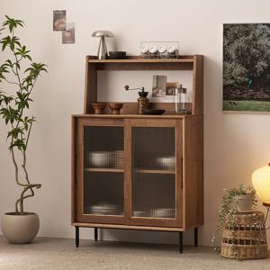 나무뜰 헤이즐 원목 홈카페 모루유리 수납장 800+낮은 상부장 세트 GM447C (착불)