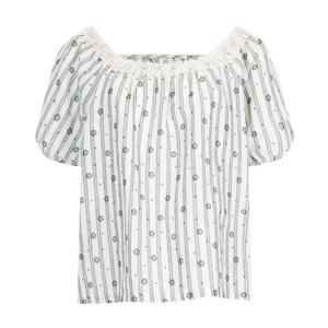 샵앤) 여성 스퀘어넥 줄꽃패턴 퍼프 반팔 블라우스 MSE-WBL-20689-블랙