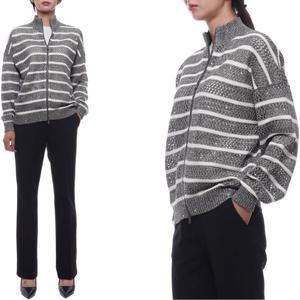 [브루넬로쿠치넬리] 25SS 여성 린넨 스트라이프 메쉬 집업 니트 (MCO558906 CXE79 25S)