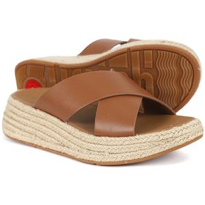 [정품] 핏플랍 여성 F-모드 에스파듀 레더 플랫폼 딥 탄 크로스 슬라이드 (IV5-C15)