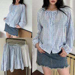 블라우스 브라우스 셔츠 빅사이즈 프래시줄지리본 504U275S 여성