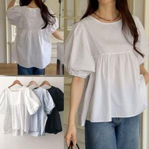 블라우스 브라우스 셔츠 빅사이즈 엔딩 심플 벌룬 505U455S 여성