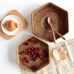 라탄 육각 트레이 2종세트 음식 플레이팅 쟁반 바구니