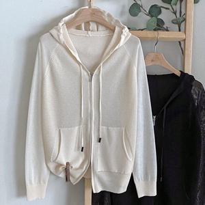 샵앤) 여성 여름 비치룩 후드 니트 집업 가디건 BONG-WCD-4516-연베이지