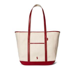 25 FW 폴로 랄프로렌 미디엄 레더 트리밍 캔버스 토트 백 428968158003 TP439313492