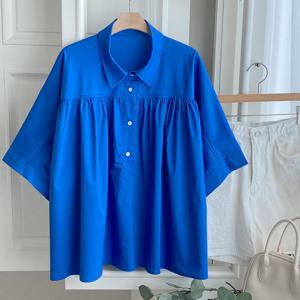 샵앤) 여성 카라넥 6부소매 셔츠 여름 블라우스 DGB-WBL-4563-블루