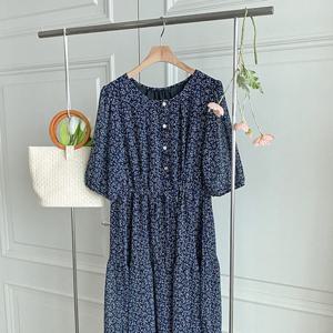 샵앤) 여성 라운드 허리조절 3단캉캉 잔꽃 바캉스 롱원피스 BONG-WDR-4648-네이비