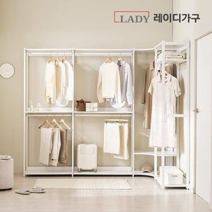 레이디가구 에어랙 철제 드레스룸 시스템옷장 3200 코너 행거형