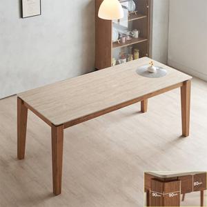레이프 6인용 식탁 테이블 1900 11T 세라믹상판 참죽나무 원목 프레임 90mm 두께 원목다리