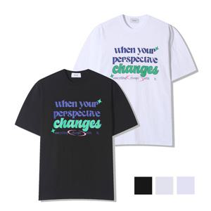 남자 캐주얼 레터링 코튼 반팔 티셔츠 RM-TSH-Q089-블랙