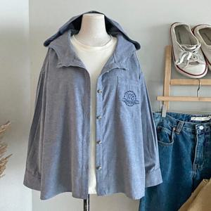 샵앤) 여성 단추오픈 루즈핏 2컬러 후드 긴팔 셔츠 DGB-WBL-4761-블루