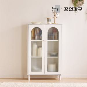 장인가구 쿠르바 모루유리 800 그릇 주방 수납장 높은형