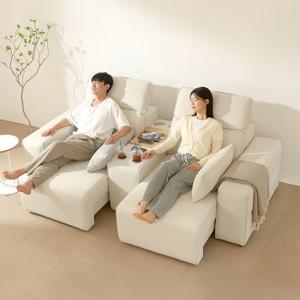 [헤닝] 플렉스 리클라이너 모션소파 슬라이드 더블 3인 패브릭 무빙소파+유무선충전 우퍼 홈바