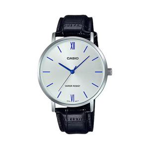 카시오 MTP-VT01L-7B1 라운드 남성 가죽 아날로그 시계