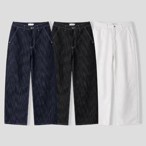 남자 여름 논페이드 스티치 와이드 데님 팬츠 AS-JES-Q007-흑청