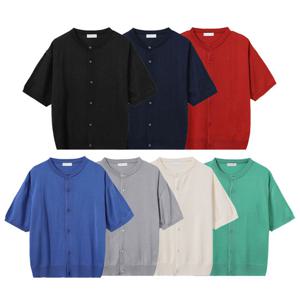 남자 여름 크루넥 버튼 반팔 가디건 DS-CAH-Q218-곤색