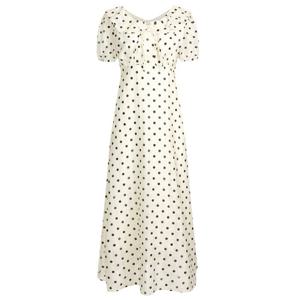 샵앤) 여성 도트 피터팬 카라 뒷지퍼 땡땡이 A라인 롱 원피스 EGG-WDR-20746-아이보리