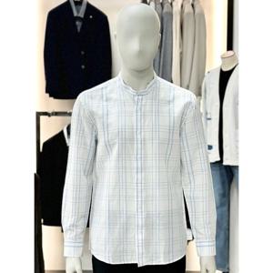 [바쏘옴므]블루_윈도우 멀티체크 차이나카라 린넨 셔츠 WSY1TT21