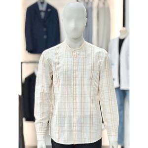 [바쏘옴므]오렌지_윈도우 멀티체크 차이나카라 린넨 셔츠 WSY1TT