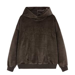 LEE 공용 벨루어 오버핏 후드티셔츠 B1 LE2204HD50 BR