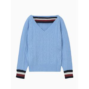 타미힐피거 W 브이넥 케이블 스웨터 BB T22E6CKT900WT1 C1Z