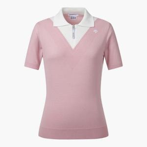 데상트골프웨어 JQS DP32WFKP72-PIKG 여성 니트 카라 반팔 스웨터 / SOFT PINK