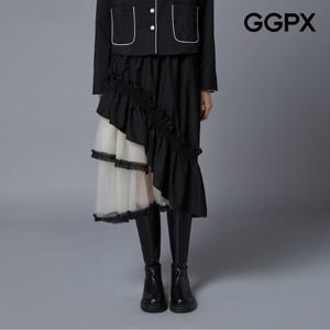 [GGPX] 언발 시스루 배색 레이스 스커트 (GO9SK014F)