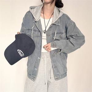 WS-DN39 의류 청자켓 2컬러 후드 데님 여성 루즈핏 데일리 베이직