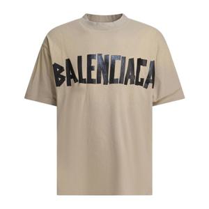 발렌시아가 미디엄 핏 로고 프린트 크루넥 반팔 티셔츠 764235T