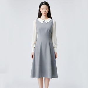 샵앤) 여성 카라넥 하객룩 페미닌 블라우스 레이어드 원피스 EGG-WDR-20777-그레이