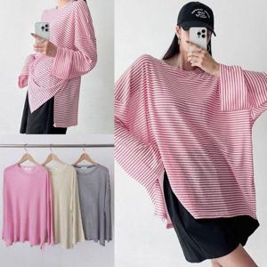 티셔츠 맨투맨 후드티 빅사이즈 캔디가로줄무늬티셔츠 506U663S
