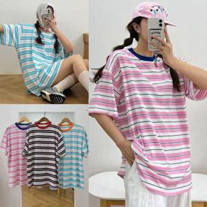 티셔츠 맨투맨 후드티 빅사이즈 힙한트임줄무늬티셔츠 506U738S