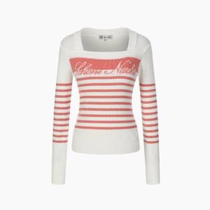 [에고이스트] [BLUE LABEL] 스퀘어 스트라이프 레터링 니트 탑 ER3OKL03