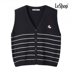 [르샵] 퍼피 자수 스트라이프 버튼업 니트 베스트 (BP9VT006A)