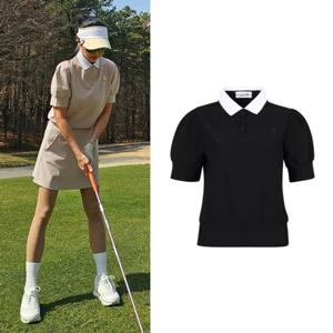 럭스골프 여성 셔링 슬리브 카라 반팔 티셔츠 TO25M612W