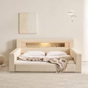 삼익가구 포레티 편백나무 LED조명 가드형 가죽 침대(라텍스 유로탑 독립스프링 매트리스-라지킹)