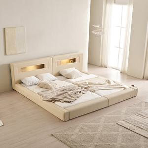 삼익가구 포레티 편백나무 LED조명 오픈형 가죽 패밀리 침대 SS+SS(양모 라텍스 7존 독립스프링 매트리스)