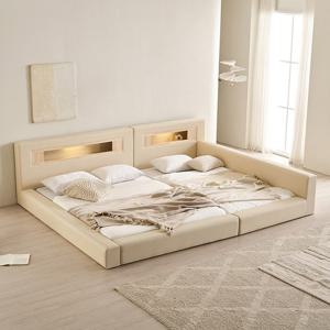 삼익가구 포레티 편백나무 LED조명 밸런스형 가죽 패밀리 침대 SS+Q(양모 라텍스 7존 독립스프링 매트리스)