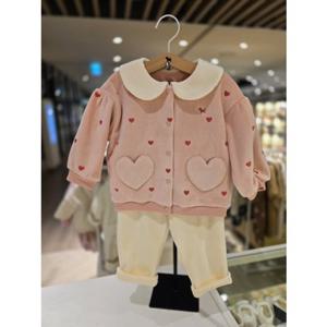 [블루독베이비] 25 FW(피치)하트 골벨로아 상하세트(45C1361007)출산 백일 돌 유아 아가옷 선물 조카 (45C1